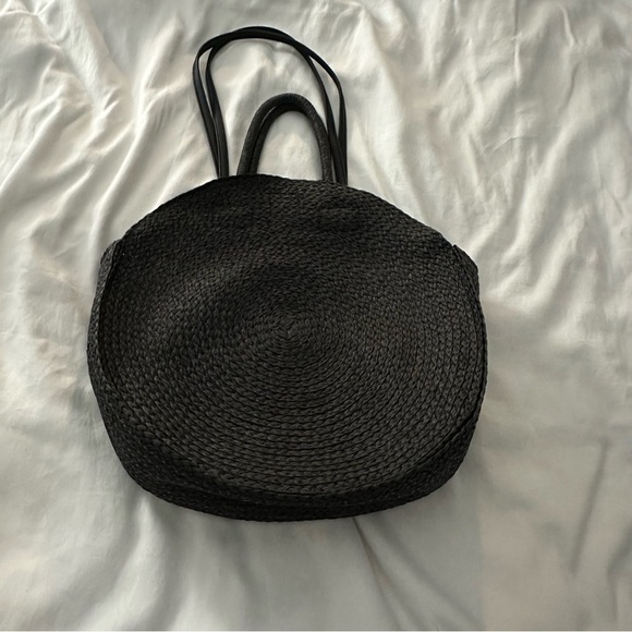 Handbags - Black Circular Straw Bag